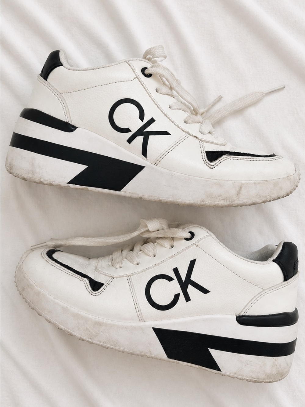 Calvin Klein White and Black Logo Lace-Up Sneakers